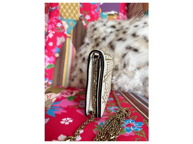 Dior Portafoglio con Catena Studded in pelle Bianco Crudo Bianco sporco Gold hardware - vista 6