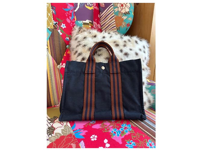 Toto Bag Borsa Hermès Tote PM in Tela - Blu Navy Blu scuro - vista 14