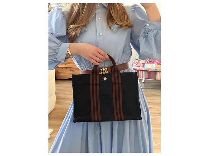 Toto Bag Borsa Hermès Tote PM in Tela - Blu Navy Blu scuro - vista 15