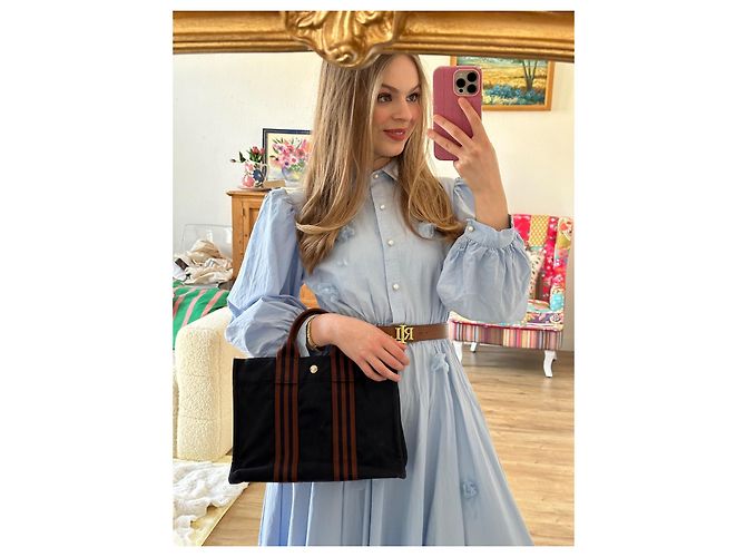 Toto Bag Borsa Hermès Tote PM in Tela - Blu Navy Blu scuro - vista 2