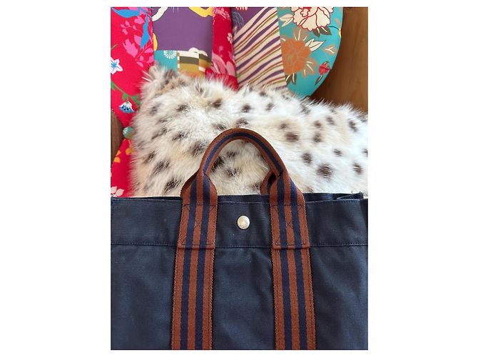 Toto Bag Borsa Hermès Tote PM in Tela - Blu Navy Blu scuro - vista 3