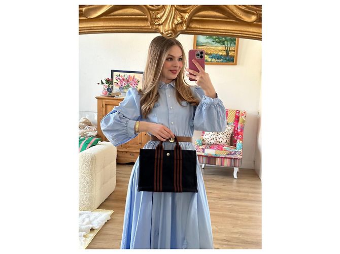 Toto Bag Borsa Hermès Tote PM in Tela - Blu Navy Blu scuro - vista 5