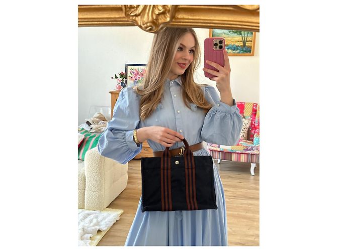 Toto Bag Borsa Hermès Tote PM in Tela - Blu Navy Blu scuro - vista 9
