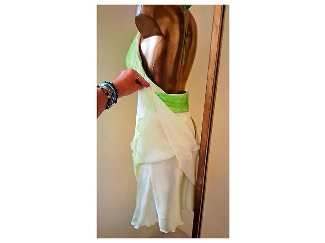 Autre Marque Abito da Cerimonia in Seta Chiffon Giallo e Verde Verde chiaro - vista 13