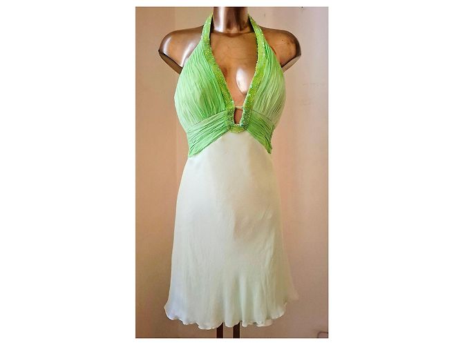 Autre Marque Abito da Cerimonia in Seta Chiffon Giallo e Verde Verde chiaro - vista 2