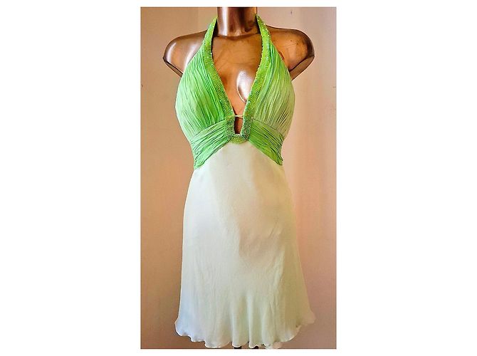 Autre Marque Abito da Cerimonia in Seta Chiffon Giallo e Verde Verde chiaro - vista 3