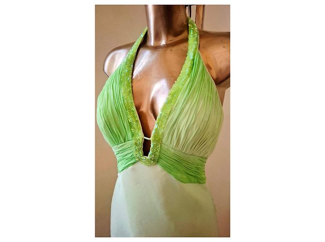 Autre Marque Abito da Cerimonia in Seta Chiffon Giallo e Verde Verde chiaro - vista 8