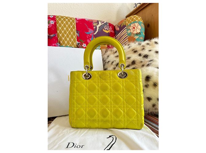 Dior Lady Dior Medium Borsa a Mano - Pelle Giallo Anice Verde chiaro - vista 9