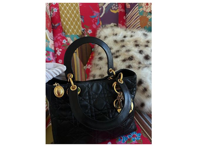 Dior Lady Dior Medium Borsa in pelle d'agnello nera Nero - vista 13