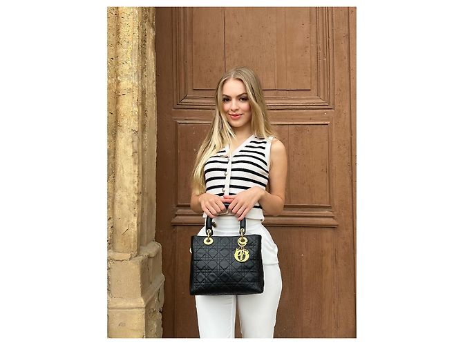 Dior Lady Dior Medium Borsa in pelle d'agnello nera Nero - vista 19