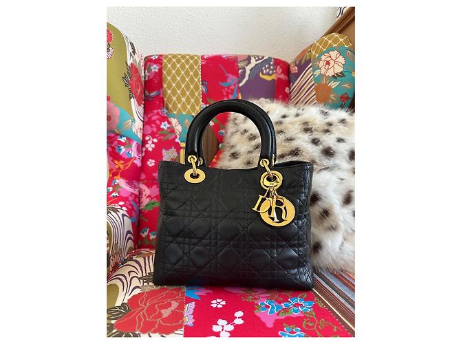 Dior Lady Dior Medium Borsa in pelle d'agnello nera Nero - vista 3
