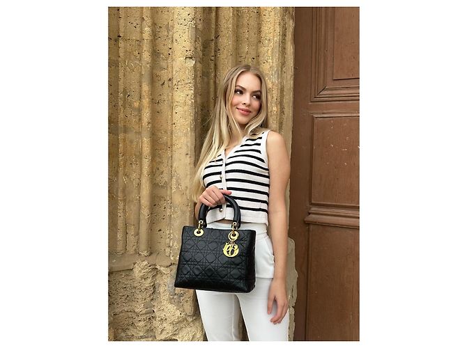 Dior Lady Dior Medium Borsa in pelle d'agnello nera Nero - vista 4