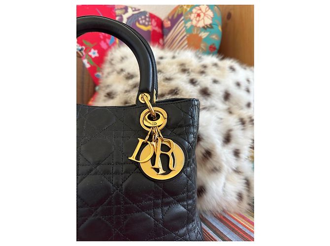 Dior Lady Dior Medium Borsa in pelle d'agnello nera Nero - vista 5