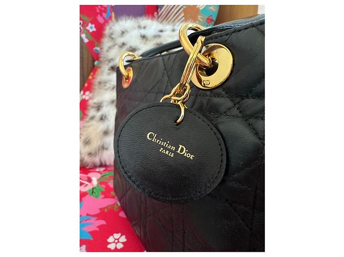 Dior Lady Dior Medium Borsa in pelle d'agnello nera Nero - vista 6