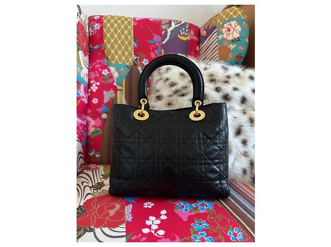 Dior Lady Dior Medium Borsa in pelle d'agnello nera Nero - vista 7