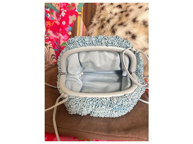 Borsa Pouch Bottega Veneta in Raffia Azzurro Turchese Chiaro Blu Blu chiaro - vista 6