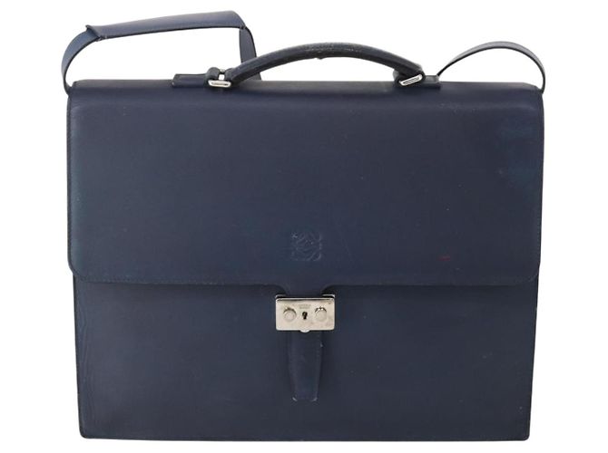LOEWE Anagram Business Bag Leather 2way Navy Silver Auth bs34926 Argento Blu navy - vista 13