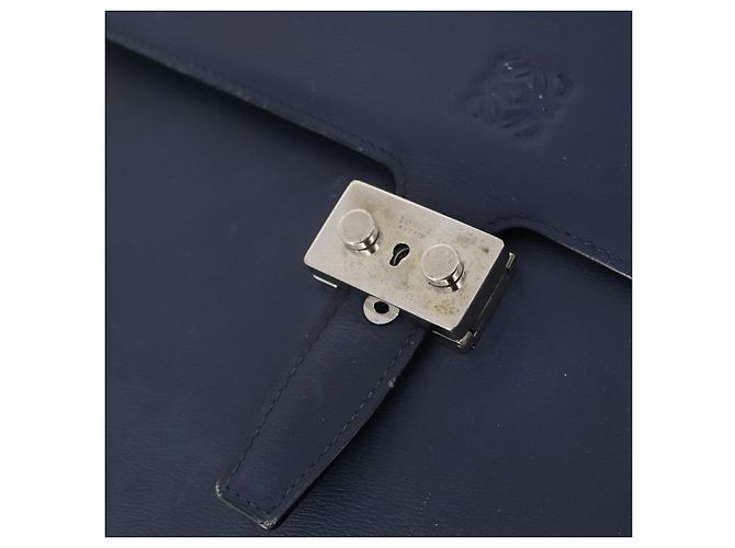 LOEWE Anagram Business Bag Leather 2way Navy Silver Auth bs34926 Argento Blu navy - vista 18