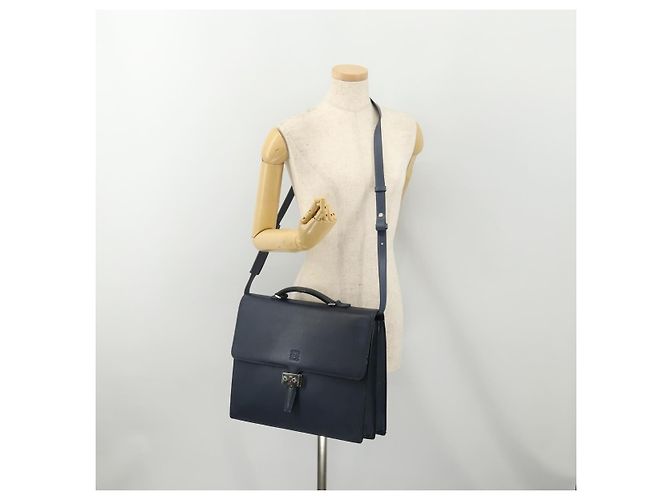 LOEWE Anagram Business Bag Leather 2way Navy Silver Auth bs34926 Argento Blu navy - vista 25