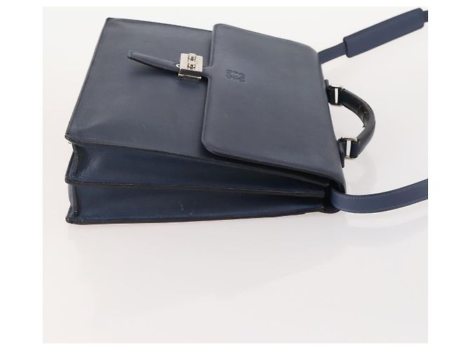 LOEWE Anagram Business Bag Leather 2way Navy Silver Auth bs34926 Argento Blu navy - vista 3