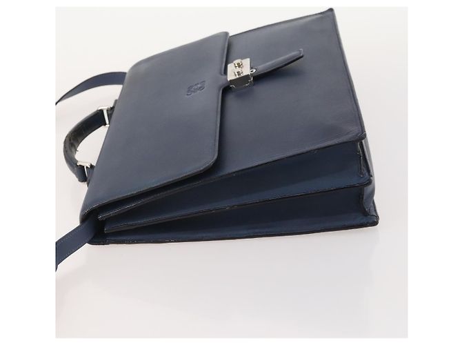 LOEWE Anagram Business Bag Leather 2way Navy Silver Auth bs34926 Argento Blu navy - vista 4