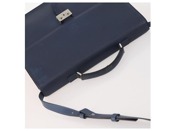 LOEWE Anagram Business Bag Leather 2way Navy Silver Auth bs34926 Argento Blu navy - vista 6