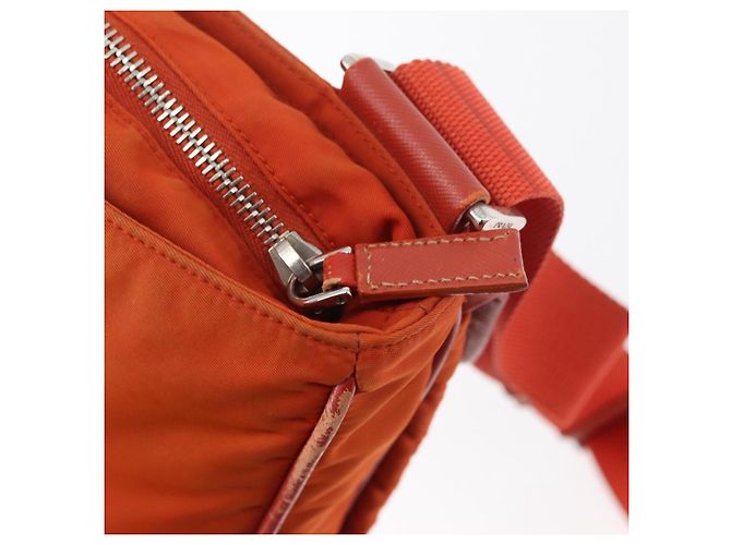 Borsa a Spalla PRADA Nylon Arancione Argento Auth BA12584A - vista 16