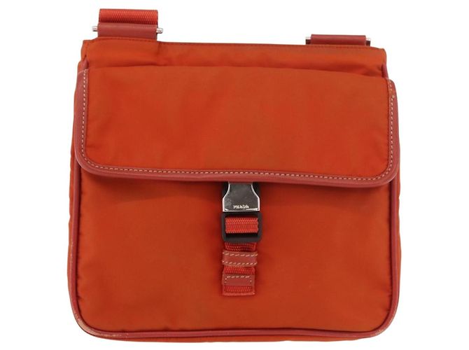 Borsa a Spalla PRADA Nylon Arancione Argento Auth BA12584A - vista 2