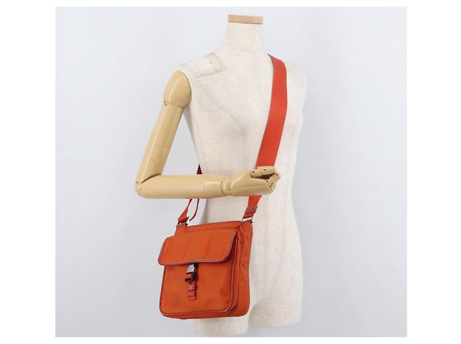 Borsa a Spalla PRADA Nylon Arancione Argento Auth BA12584A - vista 26