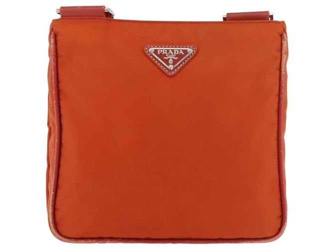 Borsa a Spalla PRADA Nylon Arancione Argento Auth BA12584A - vista 3