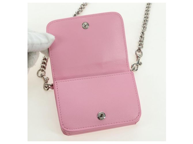 BALENCIAGA Mini Chain Wallet Kitty Leather Pink Silver 623241 Auth 170544SM Argento Rosa - vista 18