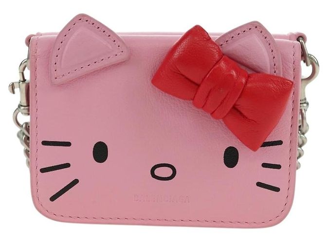 BALENCIAGA Mini Chain Wallet Kitty Leather Pink Silver 623241 Auth 170544SM Argento Rosa - vista 2