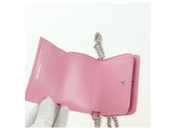 BALENCIAGA Mini Chain Wallet Kitty Leather Pink Silver 623241 Auth 170544SM Argento Rosa - vista 21