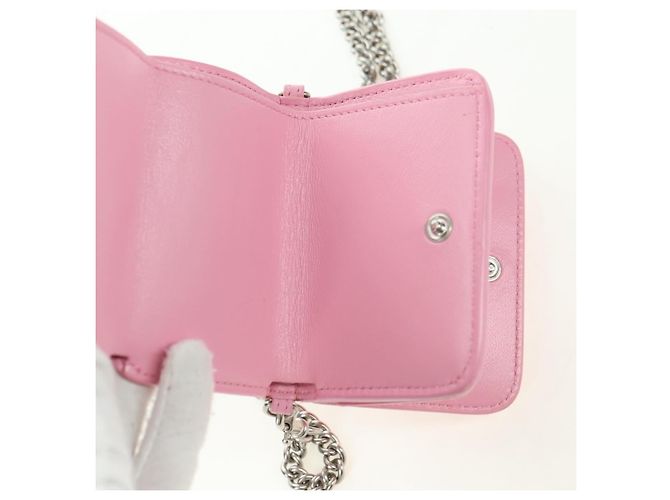BALENCIAGA Mini Chain Wallet Kitty Leather Pink Silver 623241 Auth 170544SM Argento Rosa - vista 23