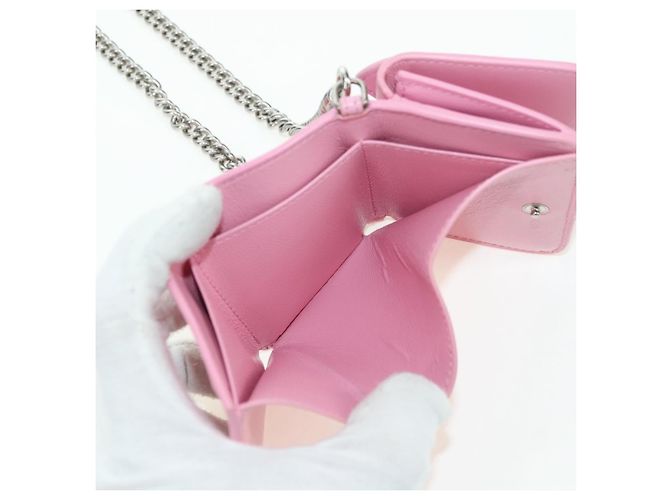 BALENCIAGA Mini Chain Wallet Kitty Leather Pink Silver 623241 Auth 170544SM Argento Rosa - vista 24