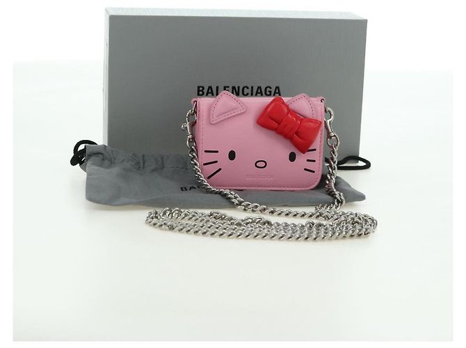 BALENCIAGA Mini Chain Wallet Kitty Leather Pink Silver 623241 Auth 170544SM Argento Rosa - vista 27