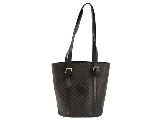 Céline Borsa Tote CELINE Macadam in tela PVC e pelle nera e oro Auth 179349 Nero D'oro - vista 2