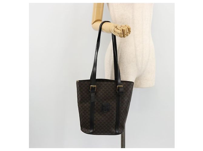 Céline Borsa Tote CELINE Macadam in tela PVC e pelle nera e oro Auth 179349 Nero D'oro - vista 23