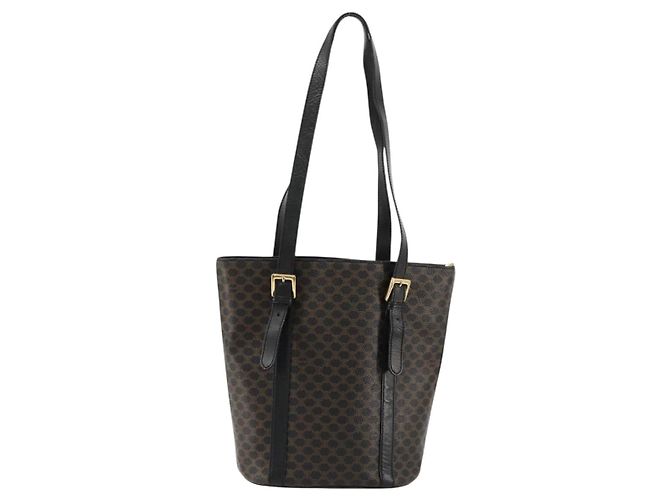 Céline Borsa Tote CELINE Macadam in tela PVC e pelle nera e oro Auth 179349 Nero D'oro - vista 3