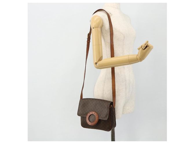 Céline CELINE Macadam Canvas Schultertasche PVC Leder Braun Gold Auth ka4327 Golden - Ansicht 21