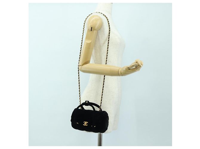 Borsa Bowling Mini Matelassé con Catena CHANEL Velluto 2way Nero Oro CC Auth 178047SM D'oro - vista 25
