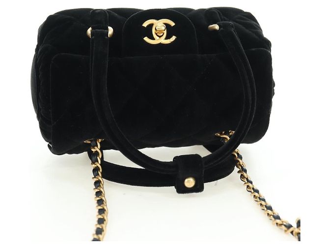 Borsa Bowling Mini Matelassé con Catena CHANEL Velluto 2way Nero Oro CC Auth 178047SM D'oro - vista 6