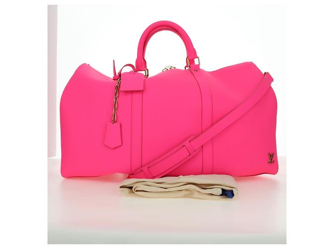 Borsa LOUIS VUITTON Keepall Bandouliere in pelle Taurillon M56925 LV Auth 178545SM Rosa - vista 32