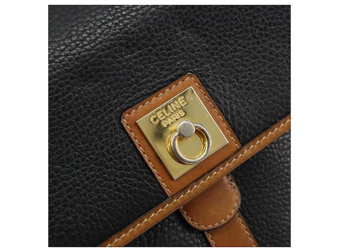 Céline CELINE Schultertasche aus Leder Schwarz Gold Auth 179287 Golden - Ansicht 14