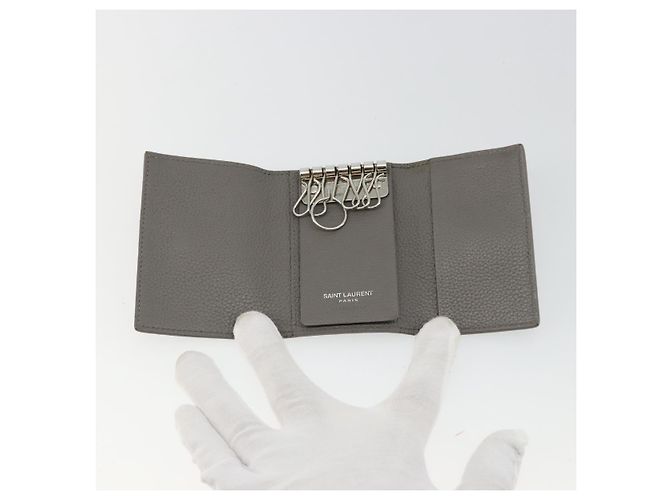 SAINT LAURENT Key Case Leather Gray Silver Auth bs35102 Brown Silvery - view 13