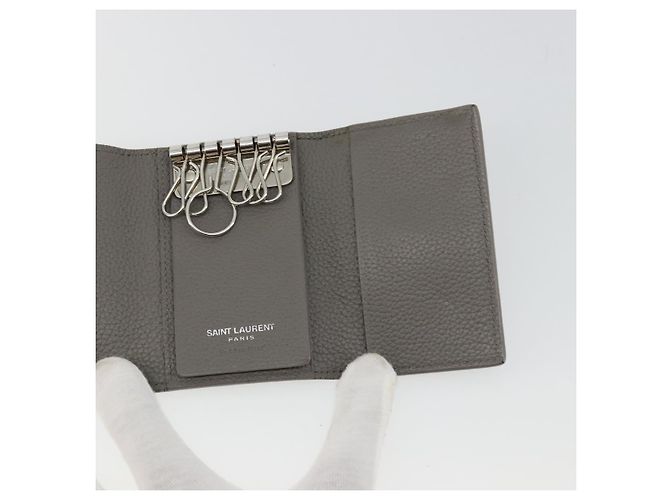 SAINT LAURENT Key Case Leather Gray Silver Auth bs35102 Brown Silvery - view 14