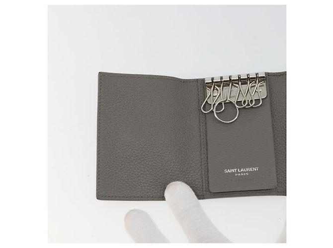SAINT LAURENT Key Case Leather Gray Silver Auth bs35102 Brown Silvery - view 15