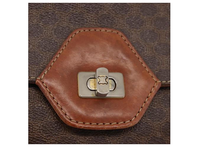 Céline Borsa a Mano CELINE Macadam Canvas PVC Pelle 2way Marrone Oro Auth BA12509 D'oro - vista 16