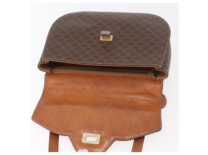 Céline Borsa a Mano CELINE Macadam Canvas PVC Pelle 2way Marrone Oro Auth BA12509 D'oro - vista 17