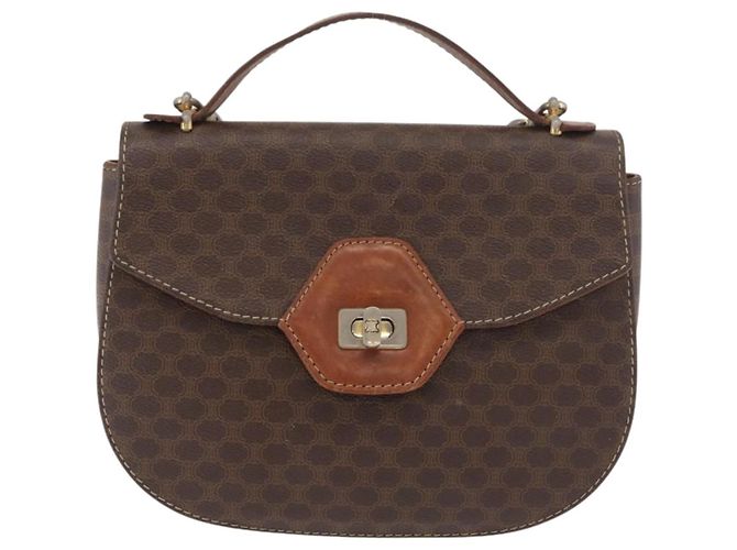 Céline Borsa a Mano CELINE Macadam Canvas PVC Pelle 2way Marrone Oro Auth BA12509 D'oro - vista 2